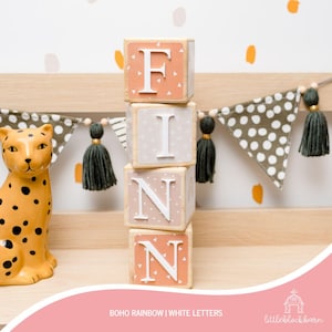 Personalised Baby Name Blocks, Wooden Blocks, Blocks with Letters, Neutral Nursery, New Baby Gift, Nursery Shelf, Letter Block, Boho Rainbow