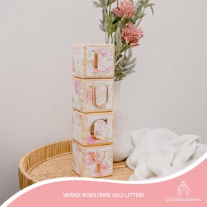 Personalised Baby Name Blocks, Nursery Shelf Decor, Wooden Name Blocks, Baby Gift, Baby Blocks, Nursery Blocks, Vintage Roses