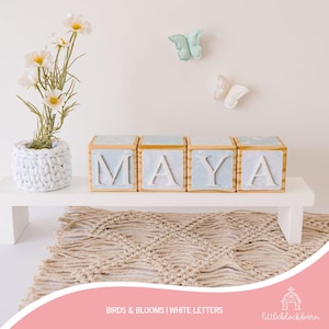 Personalised Baby Name Blocks, Blocks with Letters, Wooden Nursery Blocks, New Baby Gift, Personalised Baby Gift, Birds & Blooms