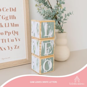 Personalised Baby Name Blocks, Australian Baby Gift, Wooden Name Blocks, Gender Neutral Baby Gift, Letter Blocks, Baby Blocks, Gum Leaves