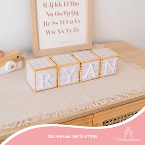 Personalised Baby Name Blocks, Neutral Nursery, Gender Neutral Baby Gift, Wooden Letters, Personalised Baby, Gingham Lane