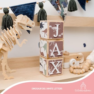 Personalised Baby Name Blocks, Baby Boy Gift, Wooden Blocks, Baby Boy Nursery, Blocks with Letters, Personalised Baby, Dinosaur Dig