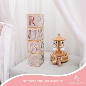 Personalised Baby Name Blocks, Baby Girl Gift, Wooden Blocks, Blocks with Letters, Girls Bedroom, Floral Design, Pretty Little Petals