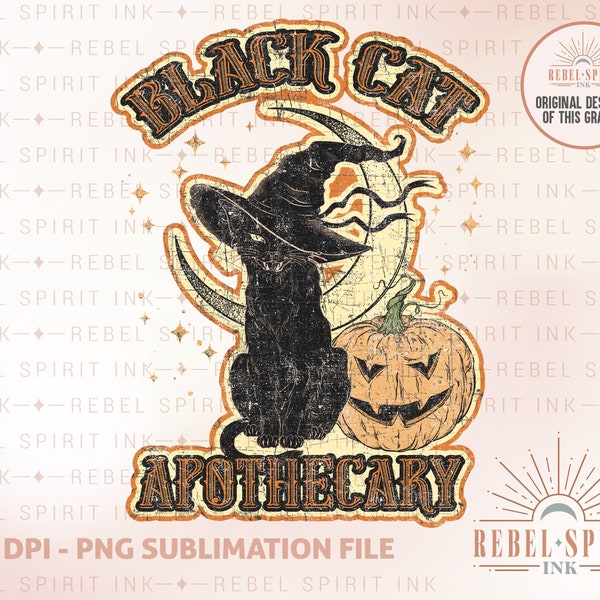Black Cat Apothecary, Halloween , Halloween Cat Shirt, Spooky Season, Witchy PNG, Digital Download