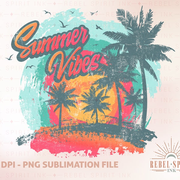 Summer Vibes PNG, Beach Vibes PNG, Retro Sublimation Design, Vintage PNG, Retro Summer png, Beach Sublimation Design