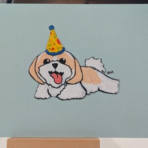 Cartão de aniversário Shih Tzu feito à mão - Arte exclusiva de retrato de animal de estimação em acrílico para amantes de cães e celebrações