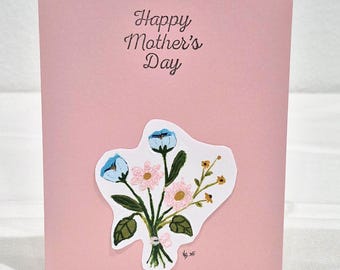 Encantadora tarjeta floral para el Día de la Madre pintada a mano: diseño de ramo pastel para mamá