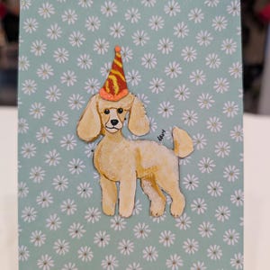 Cartão de aniversário de poodle feito à mão - Arte de retrato de animal de estimação em acrílico exclusivo para amantes de cães e celebrações