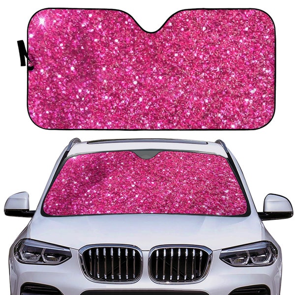 Windshield Sunshade Cute Pink Car Shade  Vehicle Sunblocker Pink Car Decor and Car Accessories Faux Glitter PInk Sun Shade Sun Visor Barbie