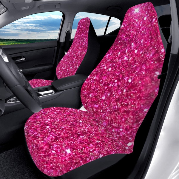 Pink Vehicle Seat Covers for Car For Women, Pink Faux Glitter Look Front Bucket Seat Cover For Car / Vehicle - Great new car gift for her!