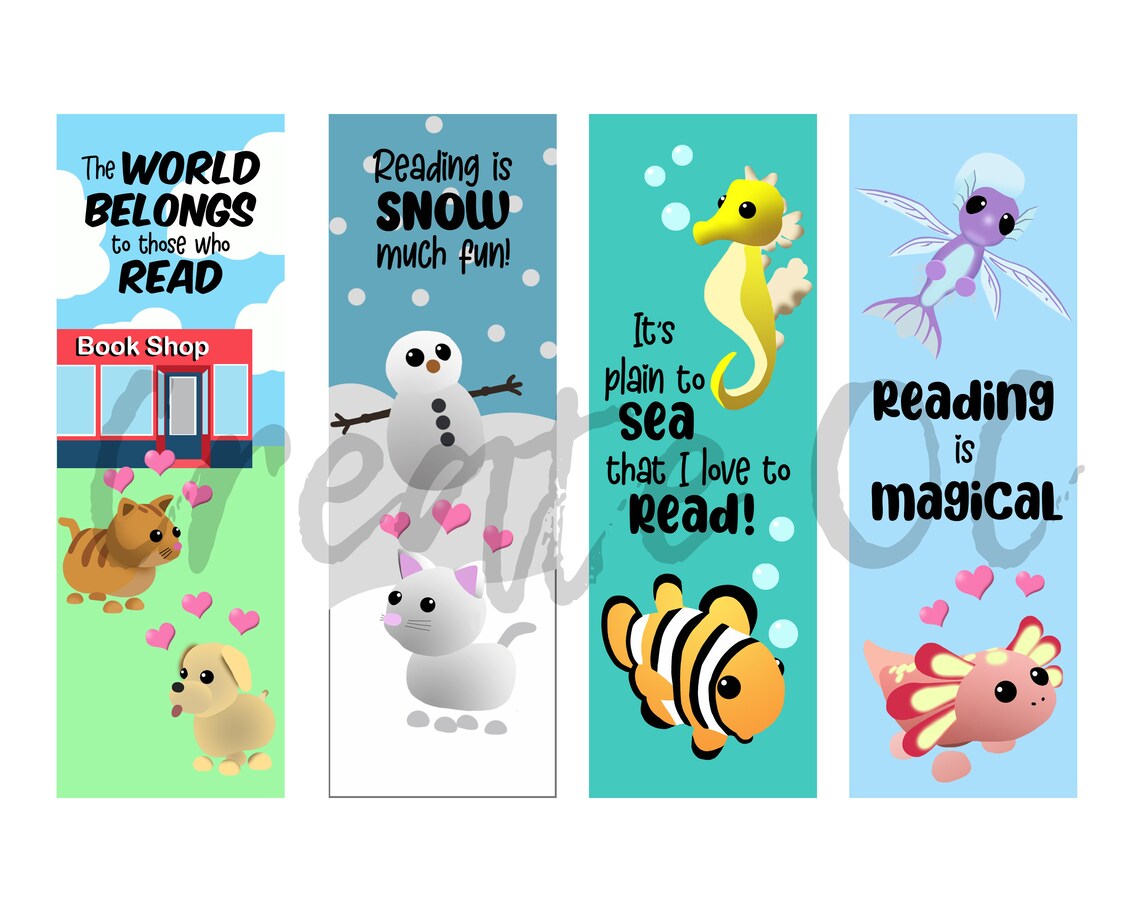 Printable Adopt Me Bookmarks Roblox Kids Pets Instant Etsy