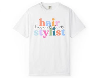 Hair Stylist bunte Typografie T-Shirt | Friseur Hemd