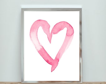 Heart Print | Valentine&#39;s Day Printable | Heart Wall Art | Valentines DIY Decor | Pink Watercolor Print | Girls Room Decor | Wall decor