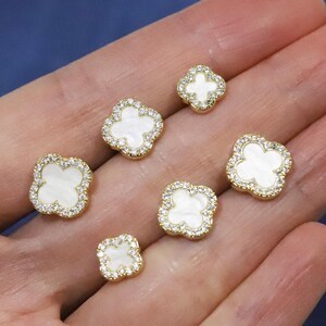 6 Four Leaf Clover Earrings Stud Set / Mother of Pearl Studs / Gold Clover Stud Earrings / Dainty Studs / Lucky Clover Jewelry / Lucky Charm