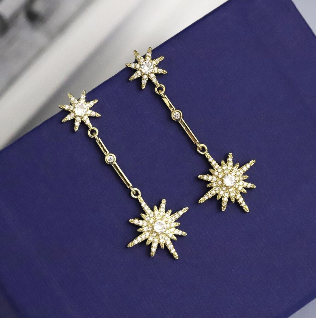 Platinum Plated Choice of Gemstone Shooting Stars Dangle Earrings main image 1