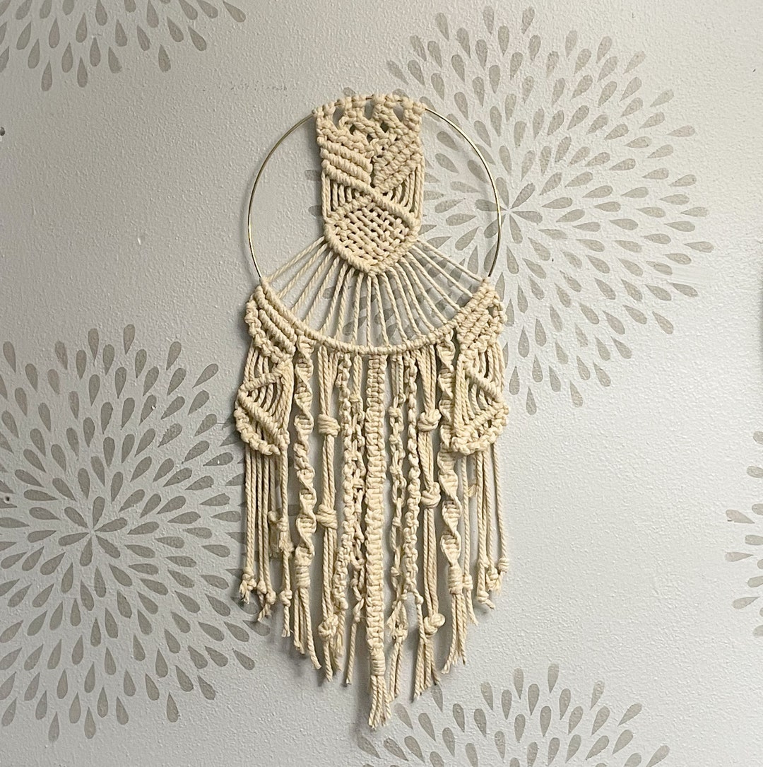 Macrame Wall Decor With Gold Ring Wall Decor Macrame House Etsy