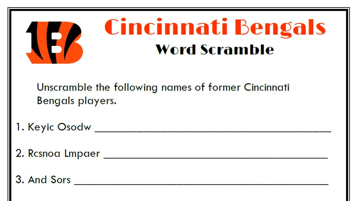 Cincinnati Bengals Trivia Questions Word Search Word Etsy