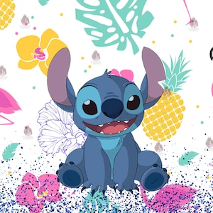 Stitch Flower Summer 20oz tumbler sublimation design | Stitch tumbler PNG | 20oz Skinny Tumbler Wrap Design| Glitter Stitch digital download
