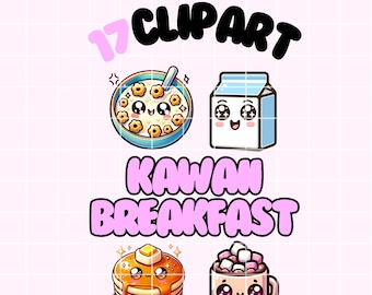 Cute Kawaii Breakfast Bundle | Cute Cartoon Breakfast Food Clip Art | Instant Download | Breakfast PNG Bundle | Kawaii Breakfast Clipart