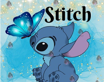 Stitch Inspired 20oz Tumbler Wrap PNG | Cute Cartoon Butterfly Skinny Tumbler Sublimation Design | Digital Download File | Cute Monster Wrap