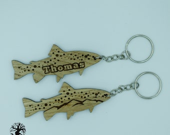 Personalized Wooden Trout Stream Keychain A Nature-Inspired Accessory Crafted with Precision and Character. Fishing gift