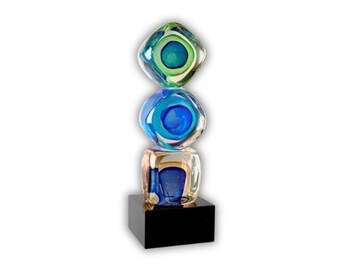 Glass Stacked Blocks Glass Sculpture Custom Engraved Award – Corporate Gift – Professional Achievement Trophy