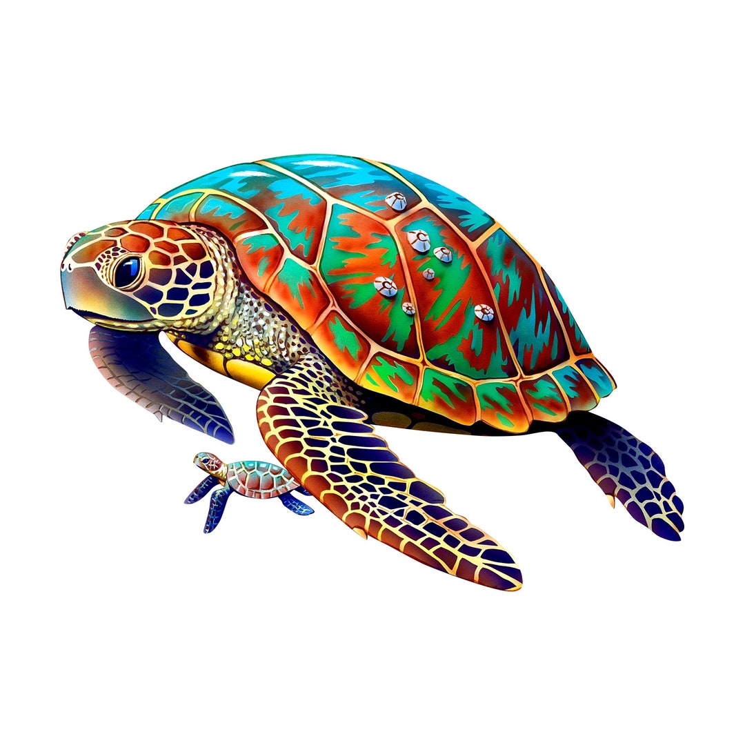 Colorful Turtle With Baby, Full Color Digital Download - Etsy