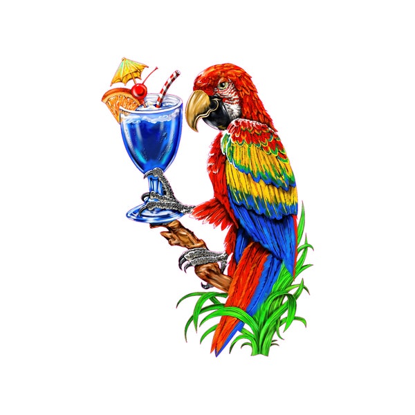 5 O'Clock Somewhere, drinking bird decal, fun drinking bird, drinking parrot sticker, tiki bar, drinking decal, red bird, drinking parrot