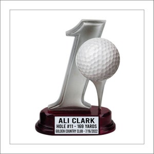 Hole in one  with Mahogany colored base, Hole-in-one trophy, personalized hole in one trophy, hole in one, hole in one gift, golf gift, golf