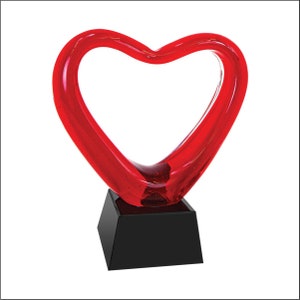 Handmade Blown Glass Red Heart Art Sculpture, Glass Sculpture, Love Heart Glass sculpture, corporate award, unique gift, wedding gift, love