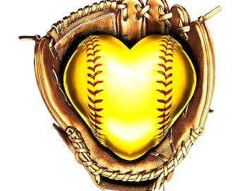 Heart Softball Glove Download, softball download, full color softball image, heart softball, love softball image, softball, softball artwork