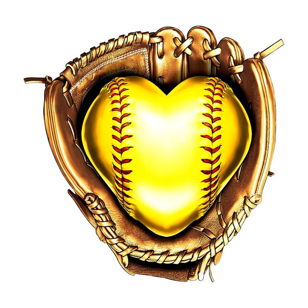 Heart Softball Glove Download, softball download, full color softball image, heart softball, love softball image, softball, softball artwork