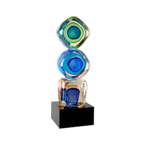 Handmade Blown Glass Block Art Sculpture, glass sculpture, Premier Art Glass sculpture, corporate award, unique gift, personized blown glass