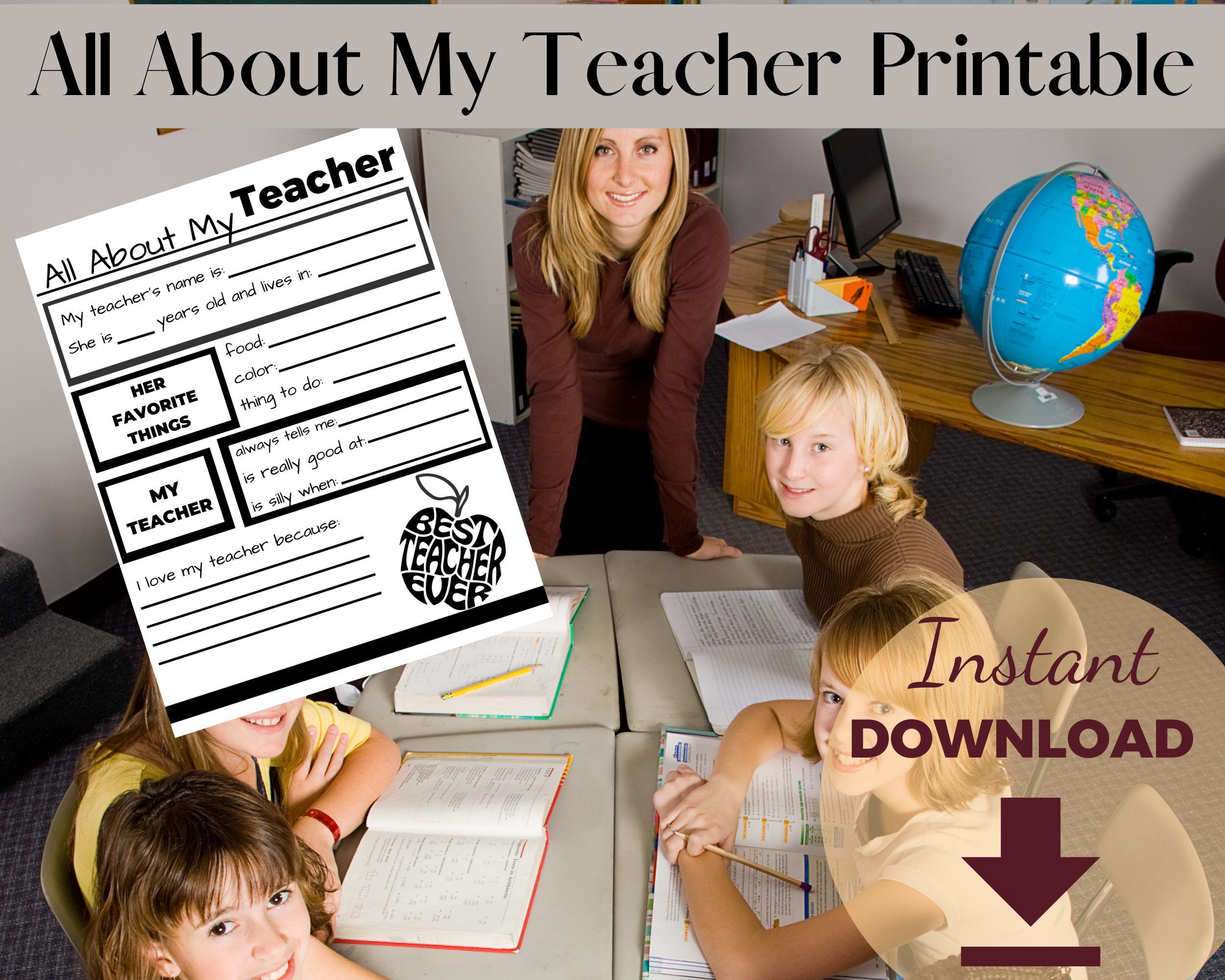 ALL ABOUT My TEACHER Printable Form Questionnaire Fill in the Blank