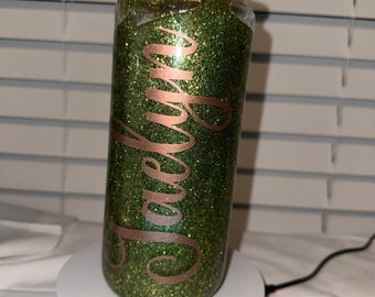 Snow globe verde e oro glitter bicchiere liquido oro rosa tumbler personalizzato