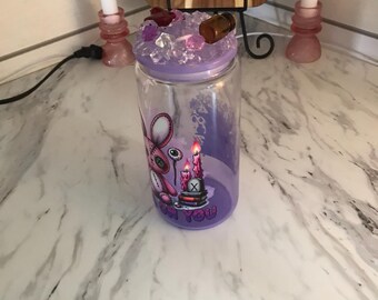 16 oz ombre purple glass tumbler voodoo spell theme with customized lid