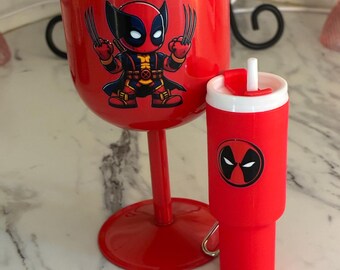 4oz super hero stainless steel shot glass and matching chap stick holder in red