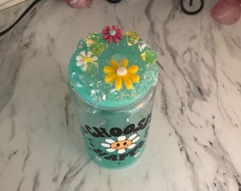 16 oz Ombre Glass Tumbler with Daisy Design and Custom Lid