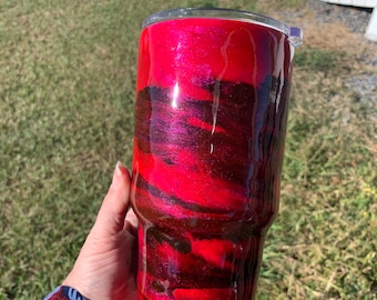 Hot pink , cherry and black tumbler 30 oz