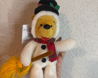 Disney Winnie the Pooh Snowman Plush 8" Mini Bean Bag Christmas Plush With Tags Attached