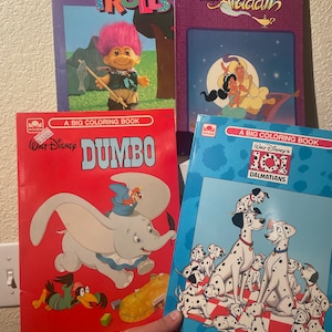Vintage A Big Color Activity Book. Aladdin, Dumbo, Trolls and 101 Dalmatians CHOOSE