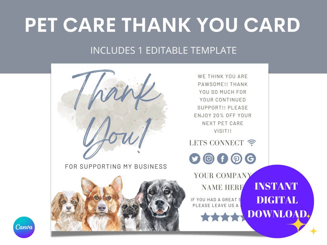 Editable Thank You Postcard for Pet Sitting Clients Pet Sitting