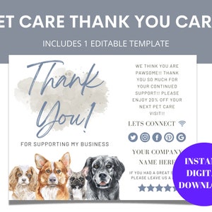 Editable Thank You Postcard For Pet Sitting Clients | Pet Sitting Postcard | Editable Thank You Card | Pet Sitting Thank You Card |