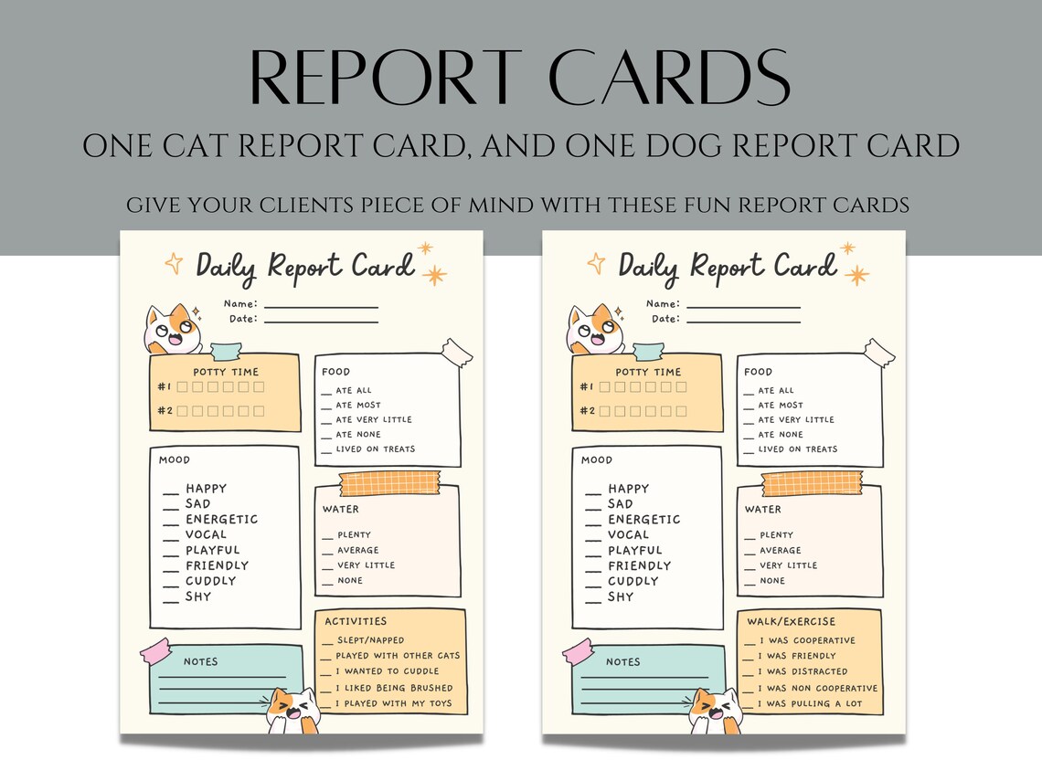Pet Boarding/sitting Report Card Template Editable Template Pet Report ...