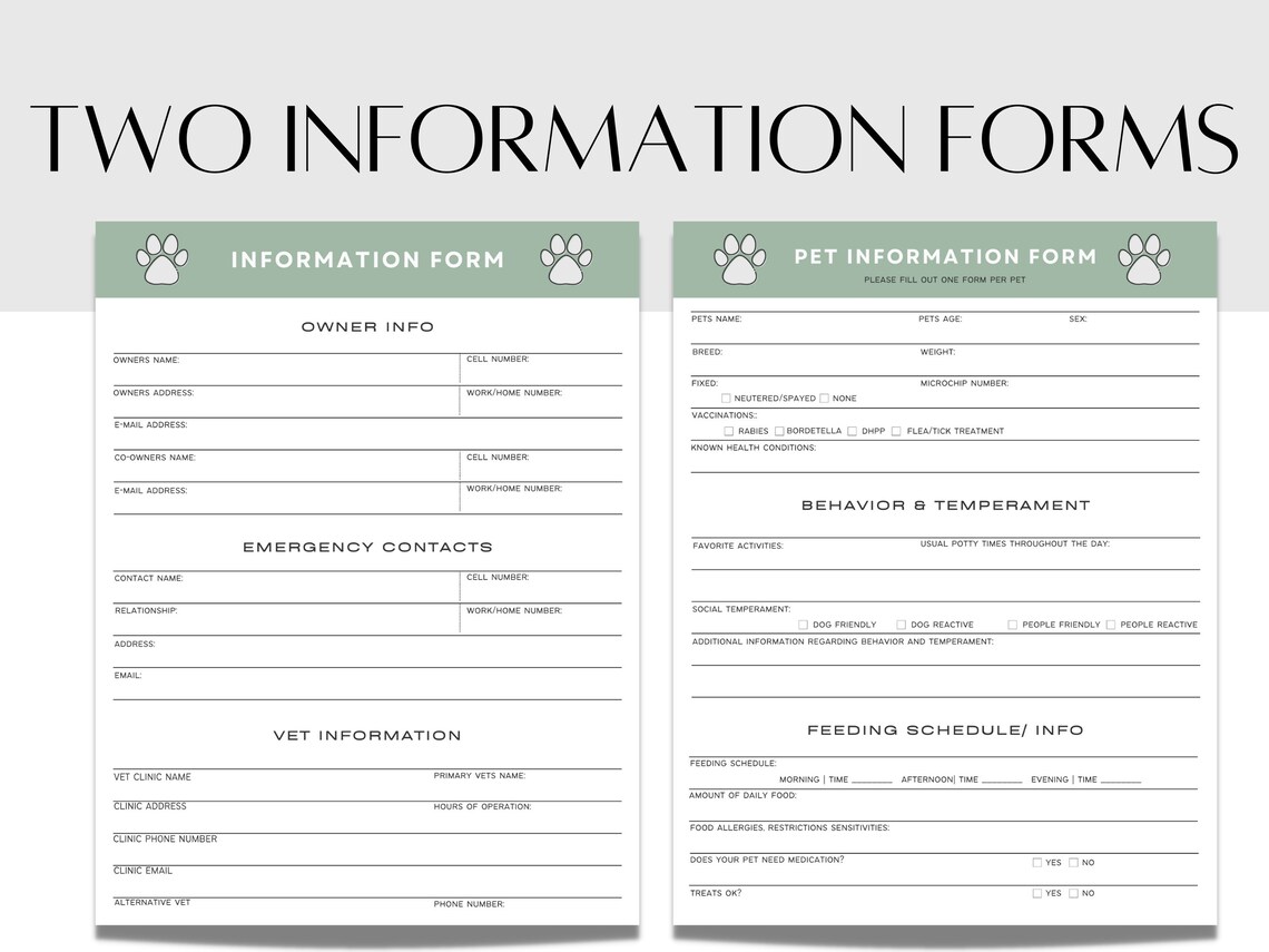 Dog Boarding Form Template Editable Template Dog Report Etsy