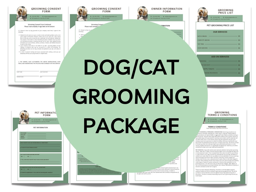 Dog/cat Grooming Package Dog Grooming Forms Cat Grooming Forms Dog