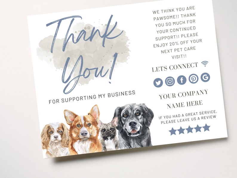 Editable Thank You Postcard for Pet Sitting Clients Pet Etsy