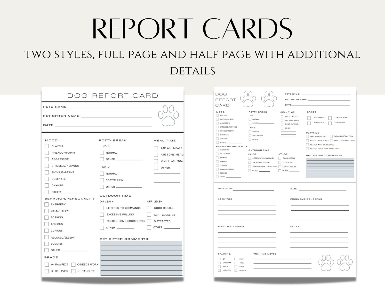 Dog Boarding/sitting Report Card Template Editable Template Dog Report