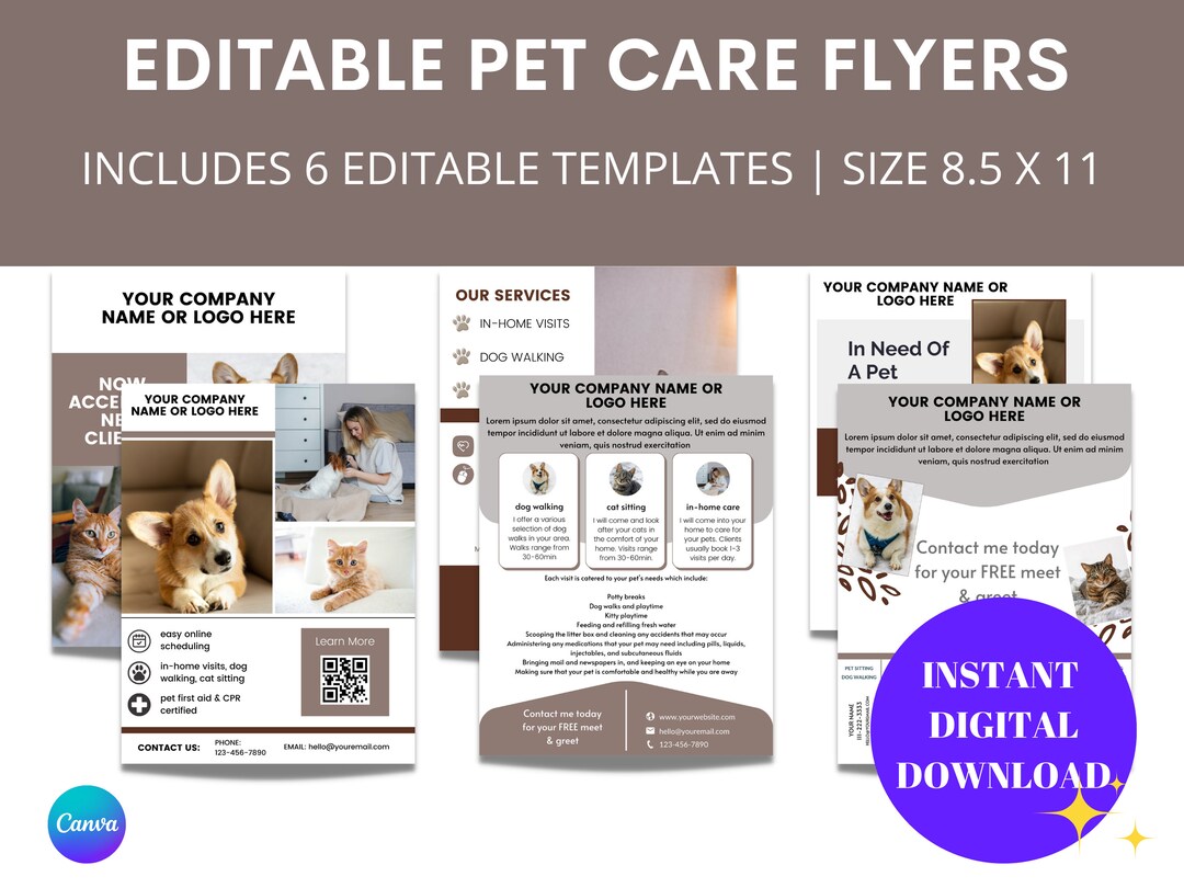 Editable Pet Care Flyer Bundle Pet Sitter Flyers Dog Etsy