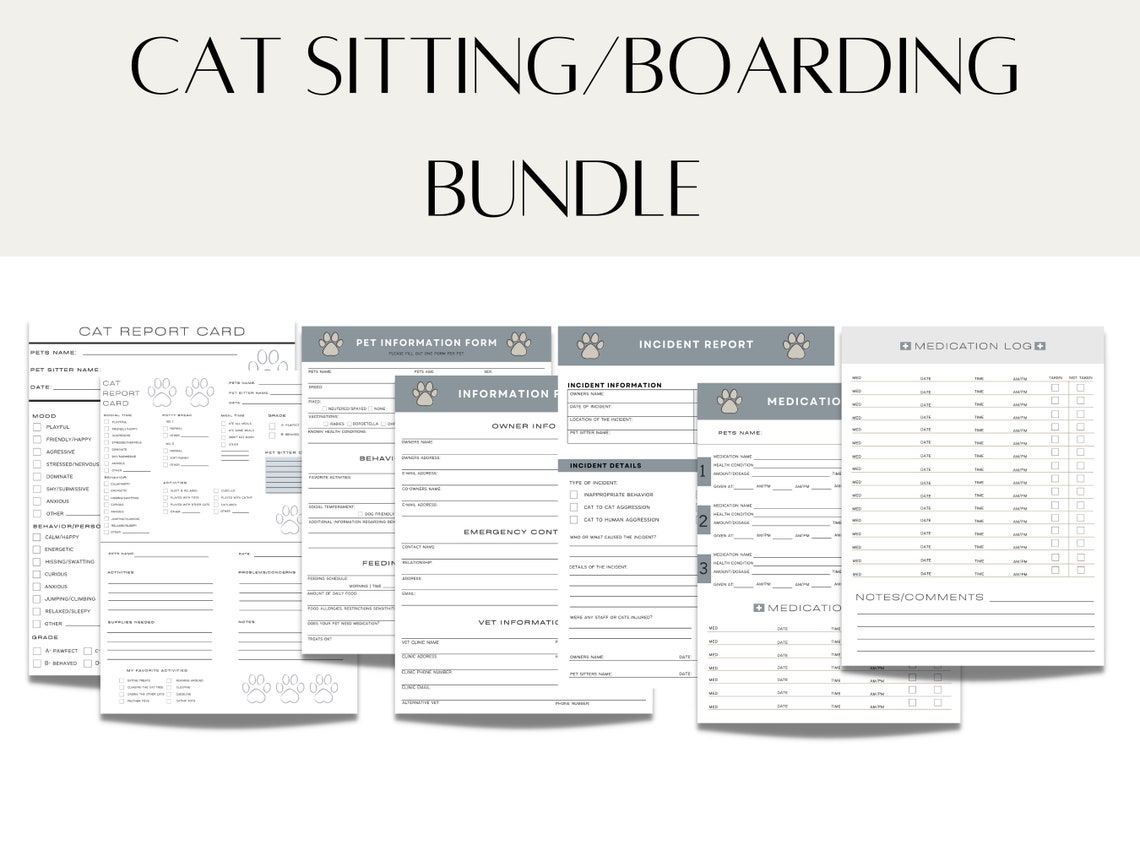 Cat Boarding Form Template Editable Template Cat Report Card Cat Information Form Cat